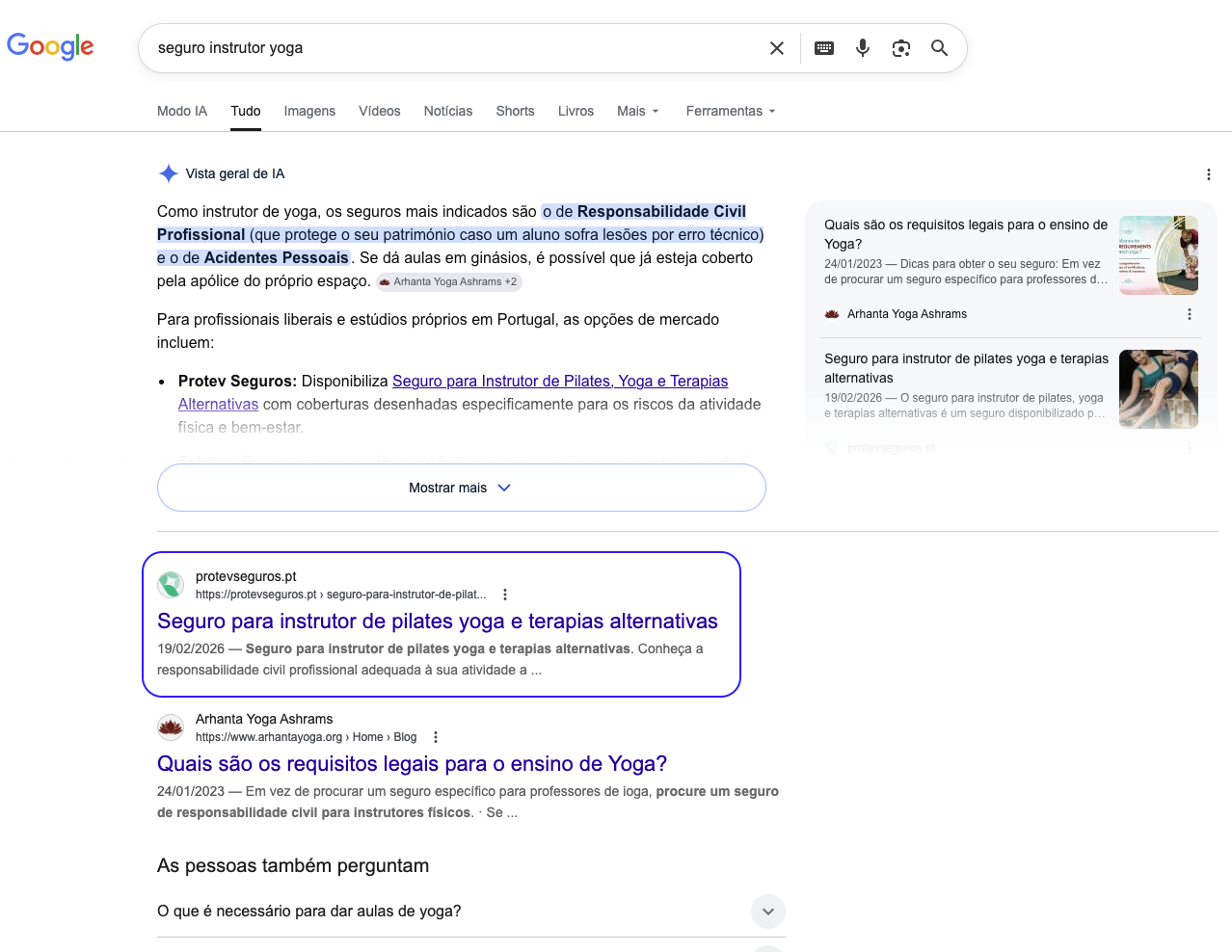 Resultados Google — seguro instrutor yoga