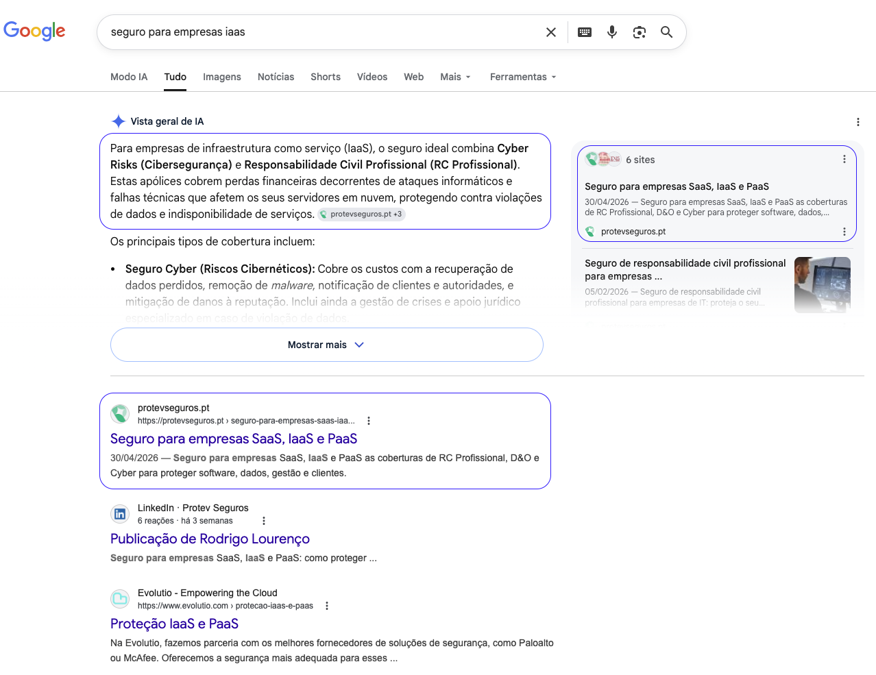 Resultados Google — seguro para empresas iaas
